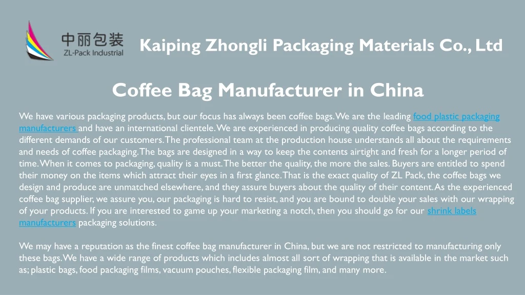 kaiping zhongli packaging materials co ltd