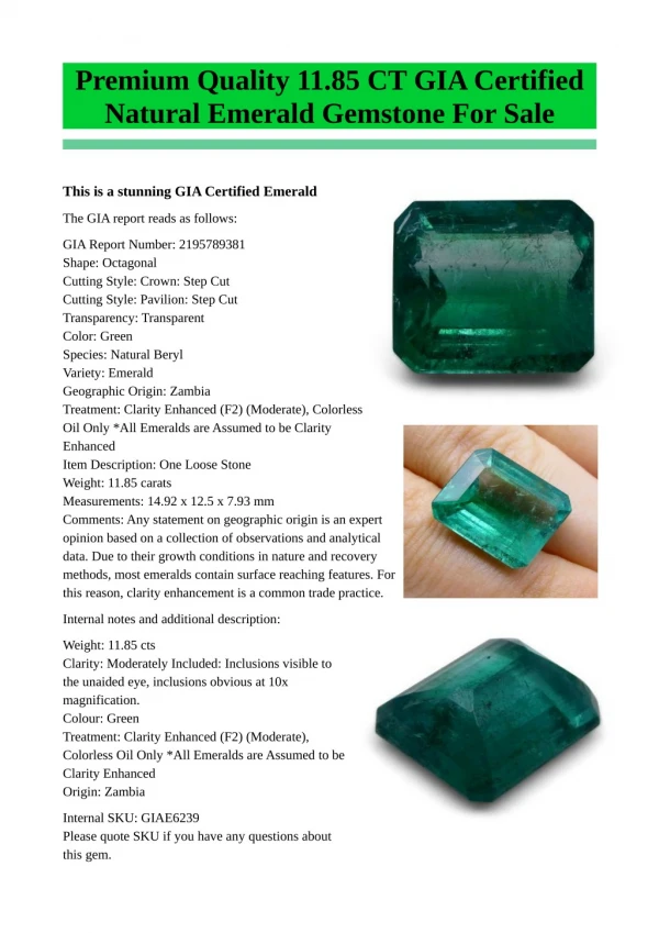 Buy Premium Qualtiy Natural Emerald Gemstone