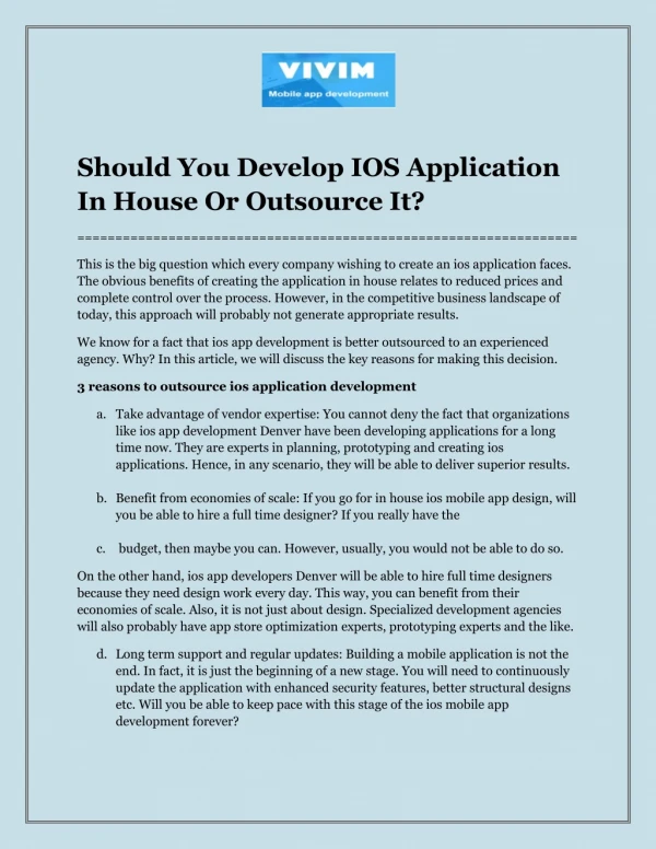 Should You Develop IOS Application In House Or Outsource It?