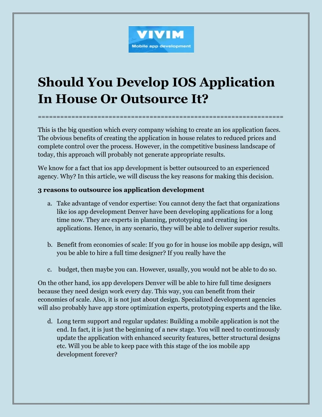 should you develop ios application in house