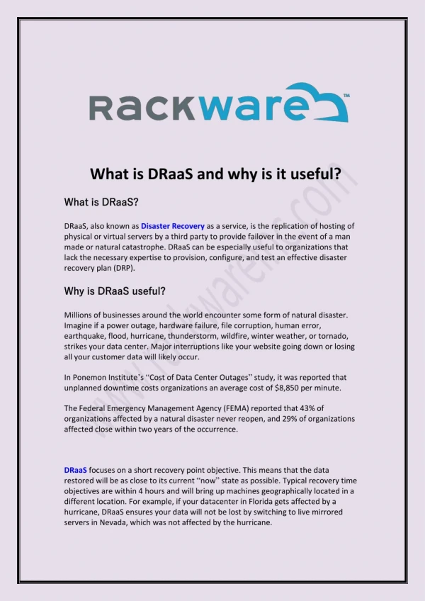 What is DRaaS and why is it useful?