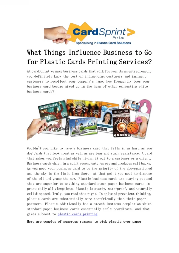What Things Influence Business to Go for Plastic Cards Printing Services?