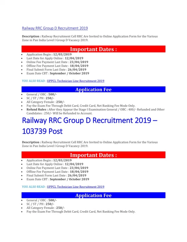 Railway RRC Group D Recruitment 2019