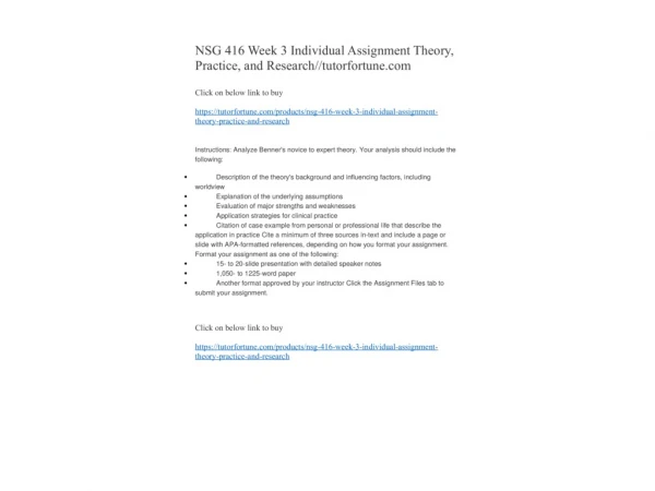NSG 416 Week 3 Individual Assignment Theory, Practice, and Research//tutorfortune.com