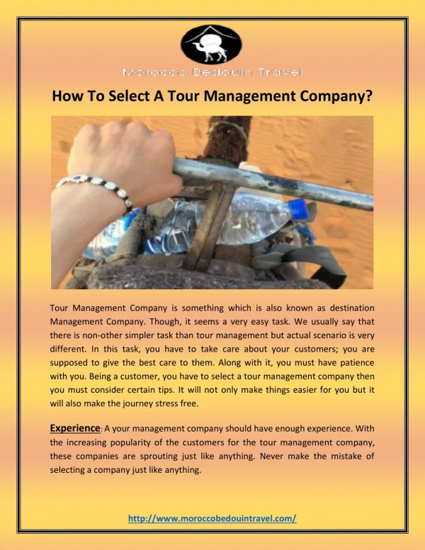 How To Select A Tour Management Company?