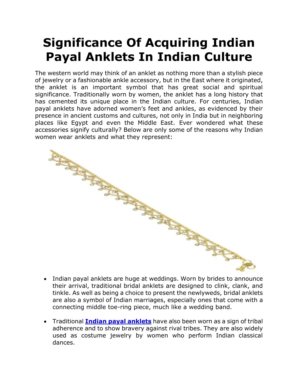 significance of acquiring indian payal anklets