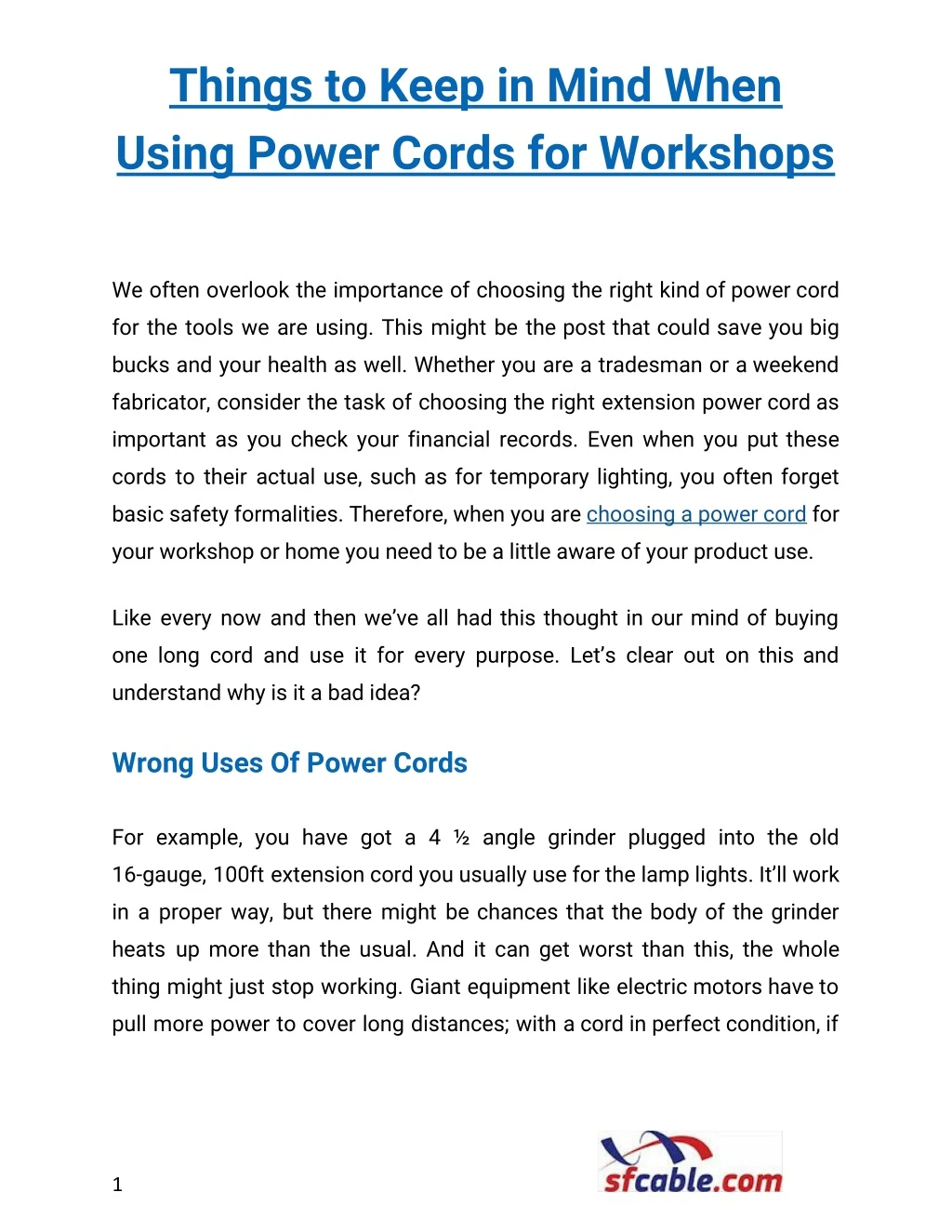 things to keep in mind when using power cords