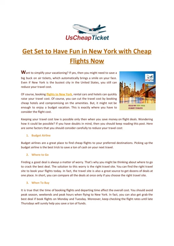 Get Set to Have Fun in New York with Cheap Flights Now