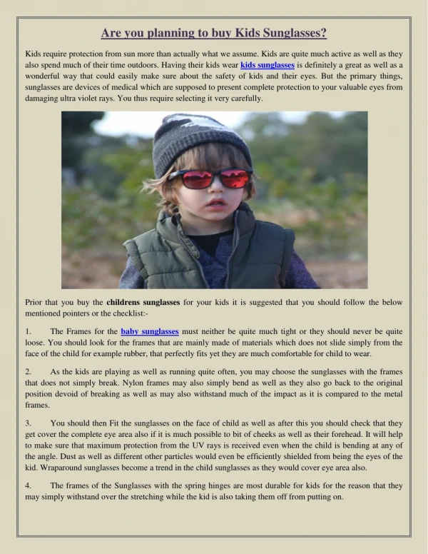Are you planning to buy Kids Sunglasses?