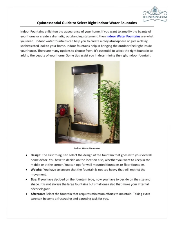 Quintessential Guide to Select Right Indoor Water Fountains