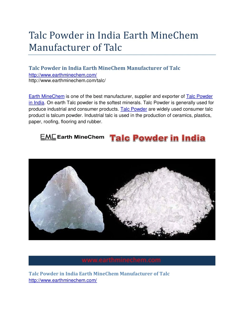 talc powder in india earth minechem manufacturer