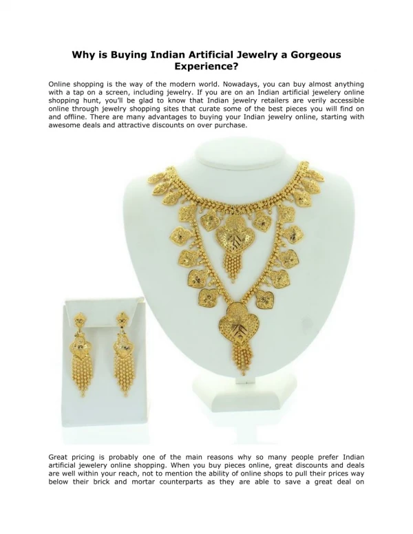 Why is Buying Indian Artificial Jewelry a Gorgeous Experience?