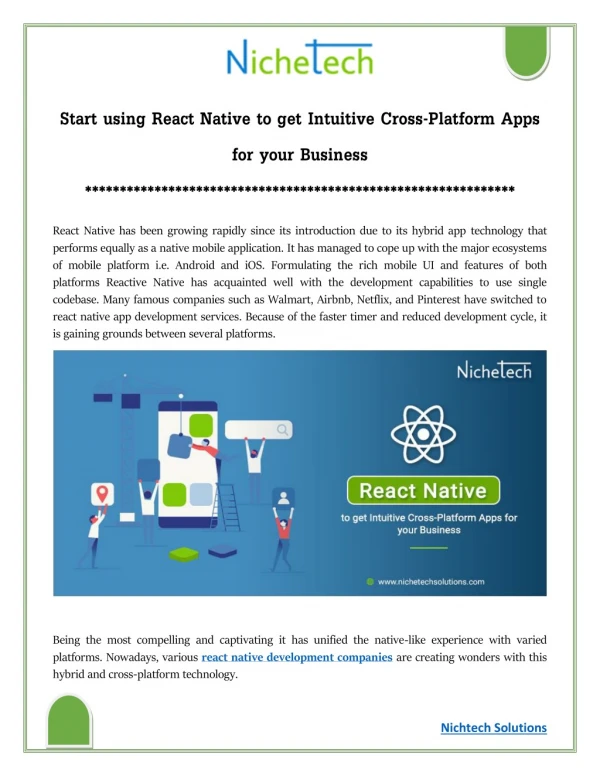 Start using React Native and Let your Business Gain Intuitive Cross-Platform Mobile Apps