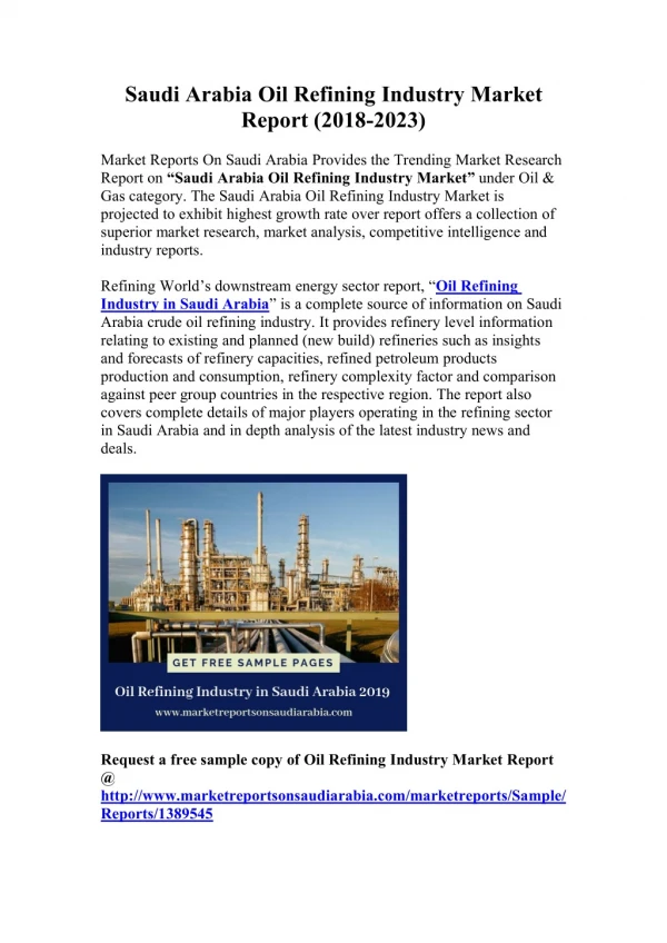 Oil Refining Industry in Saudi Arabia