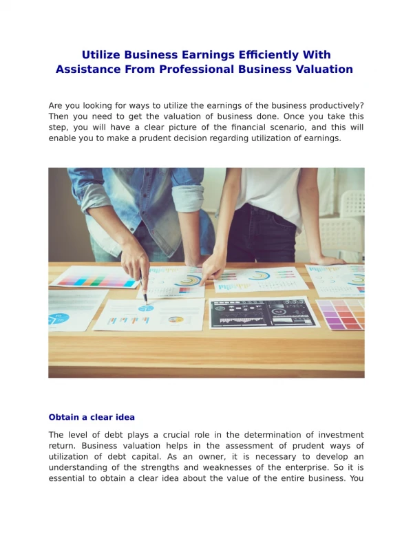 Utilize Business Earnings Efficiently With Assistance From Professional Business Valuation