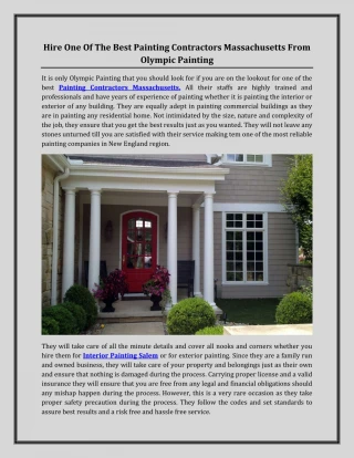 Hire One Of The Best Painting Contractors Massachusetts From Olympic Painting