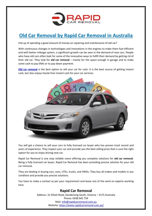 Old Car Removal by Rapid Car Removal in Australia