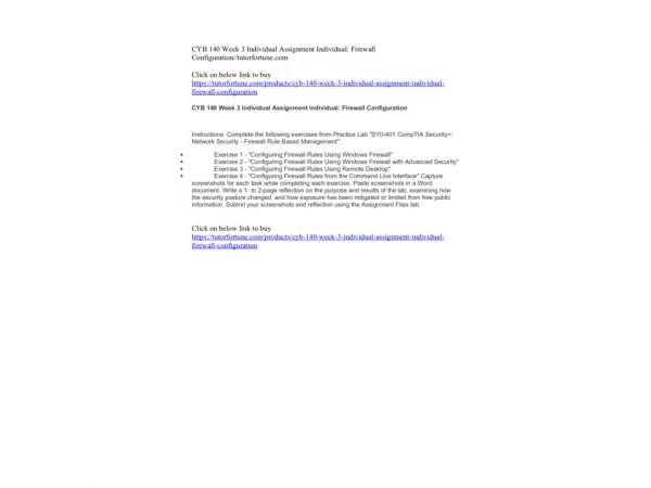 CYB 140 Week 3 Individual Assignment Individual: Firewall Configuration//tutorfortune.com