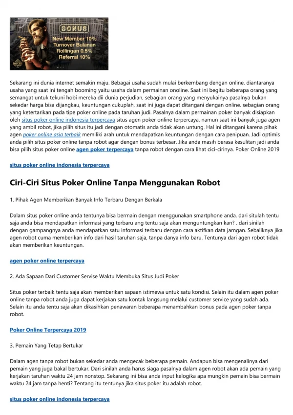 Situs Poker Online Indonesia 2019 Tanpa Robot