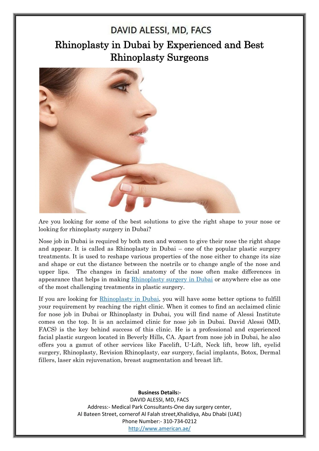 rhinoplasty in dubai by experienced and best