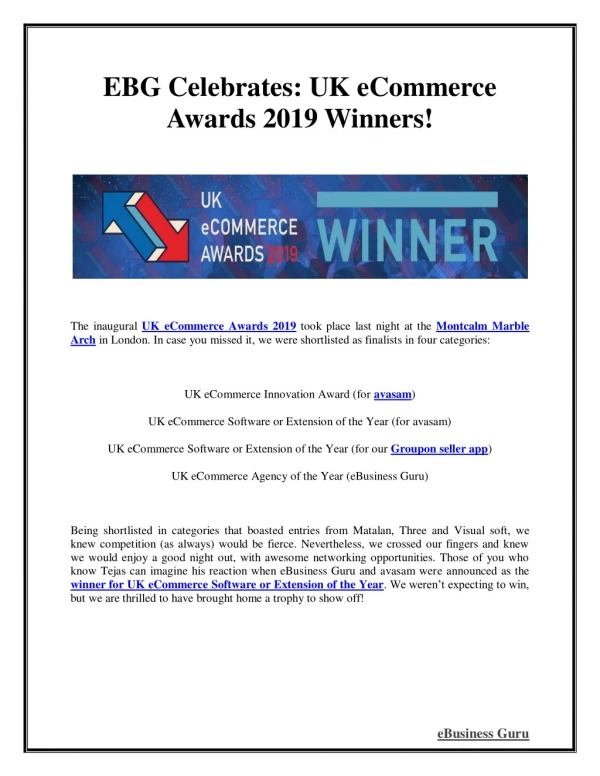 EBG Celebrates: UK eCommerce Awards 2019 Winners! | eBusiness Guru