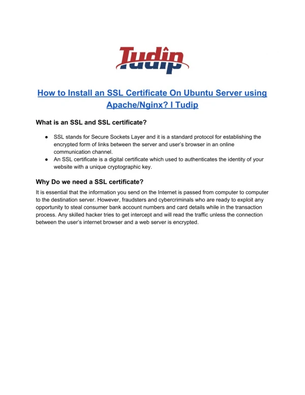 How to Install a SSL Certificate On Ubuntu Server using Apache/Nginx I Tudip