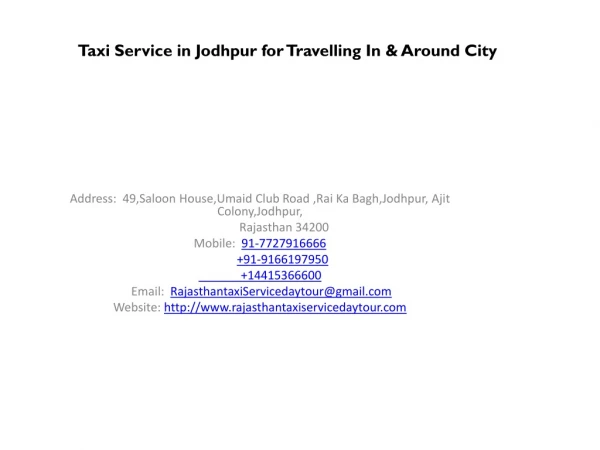 Taxi Service in Jodhpur for Travelling In & Around City