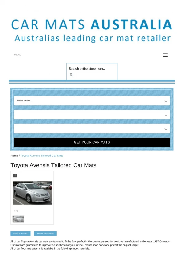 Tailored Toyota Avensis Car Mats – Custom Car Mats | Rubber Car Mats