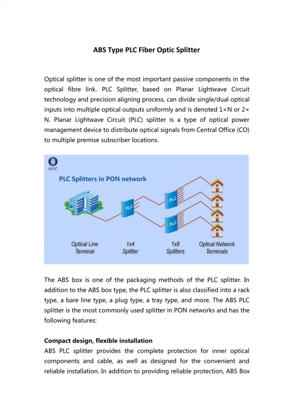 ABS Type PLC Fiber Optic Splitter - HYC