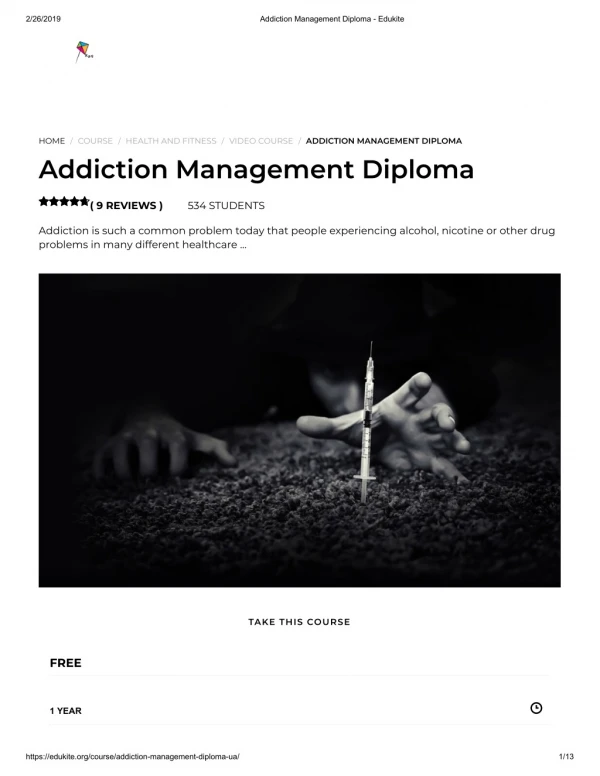 Addiction Management Diploma - Edukite