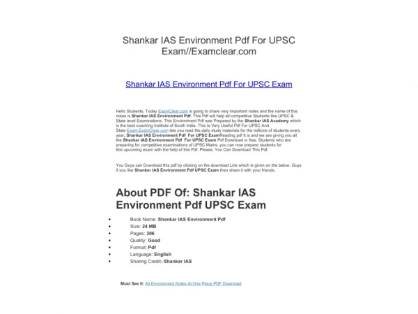 Shankar IAS Environment Pdf For UPSC Exam