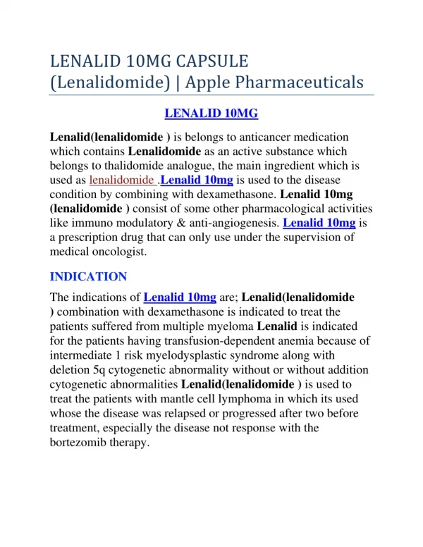 LENALID 10MG CAPSULE (lenalidomide ) -apple pharmaceuticals