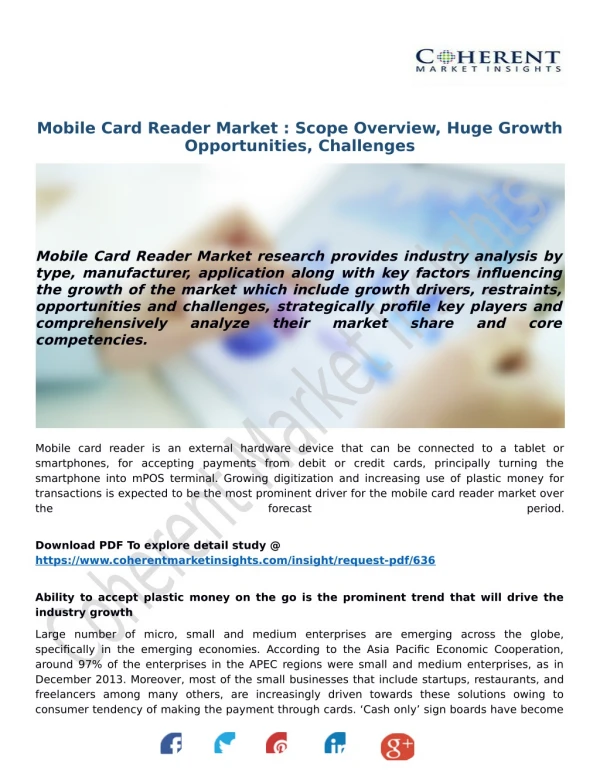 Mobile Card Reader Market : Scope Overview, Huge Growth Opportunities, Challenges