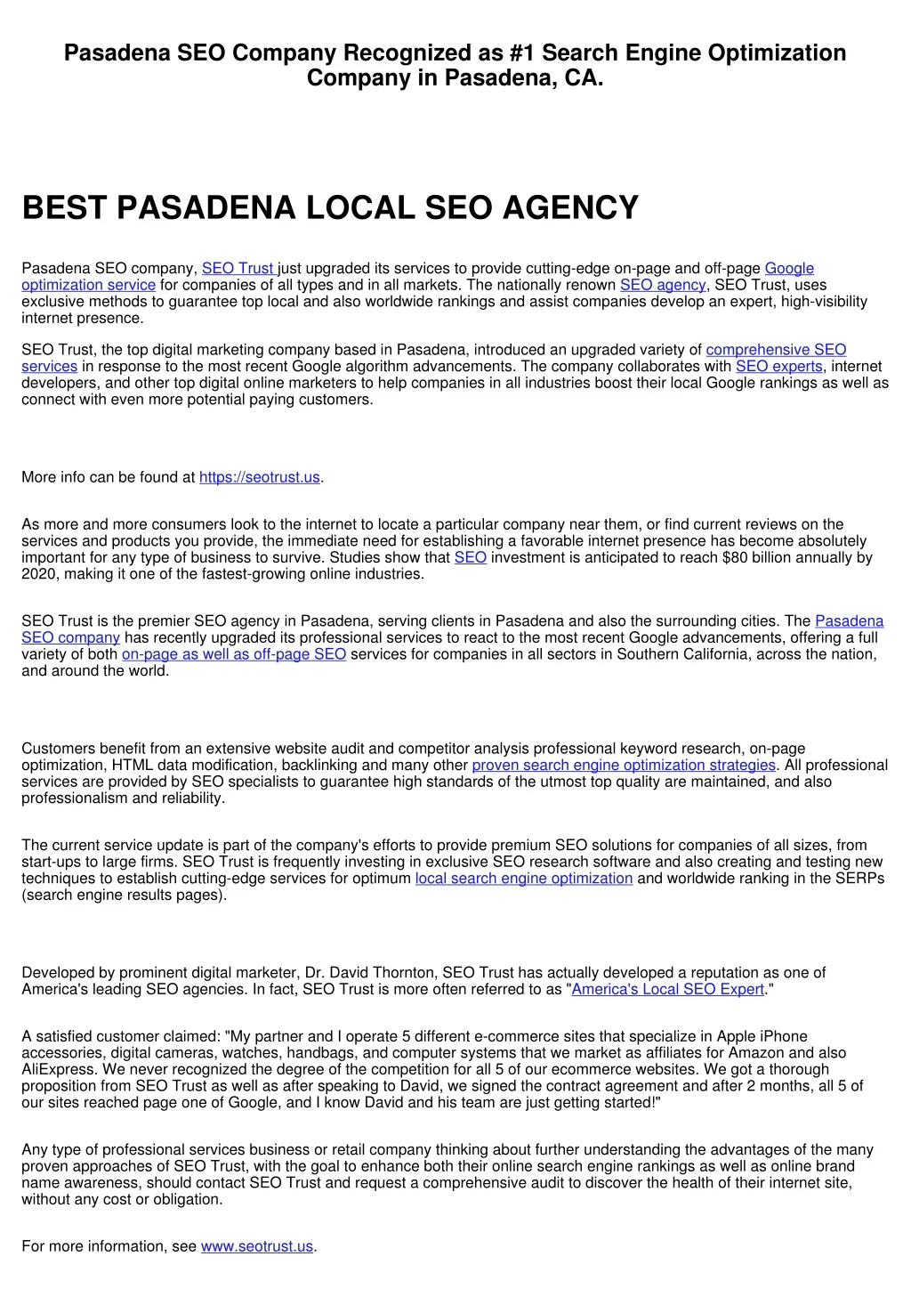 pasadena seo company recognized as 1 search