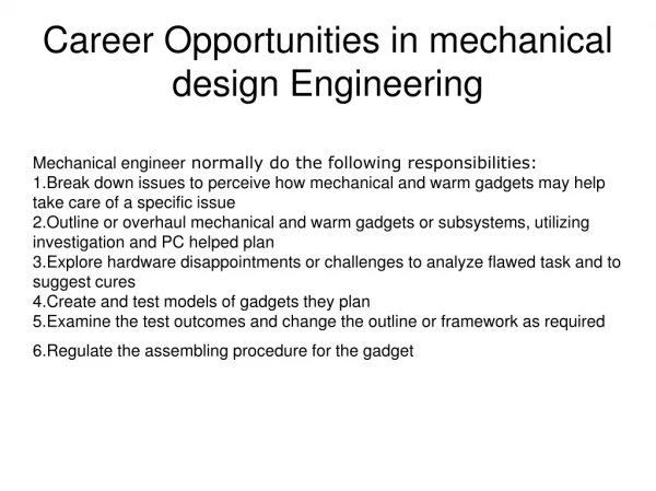 Career Opportunities in mechanical design Engineering