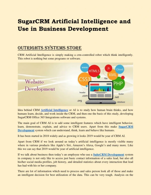SugarCRM Artificial Intelligence and Use in Business Development