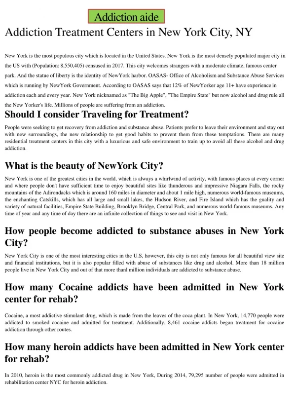 Addiction Treatment Centers in New York
