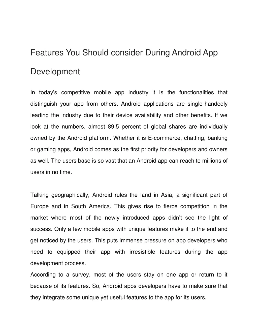features you should consider during android app