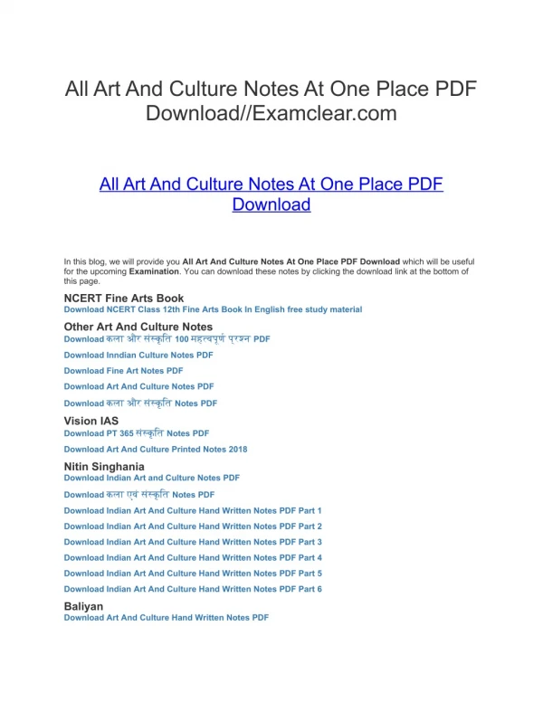 All Art And Culture Notes At One Place PDF Download