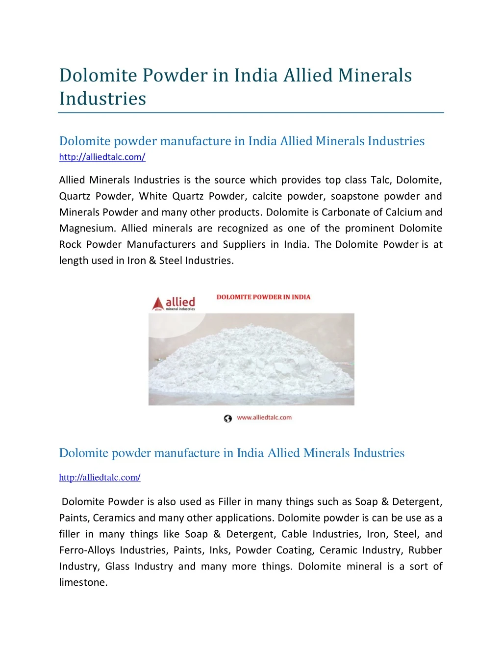 dolomite powder in india allied minerals