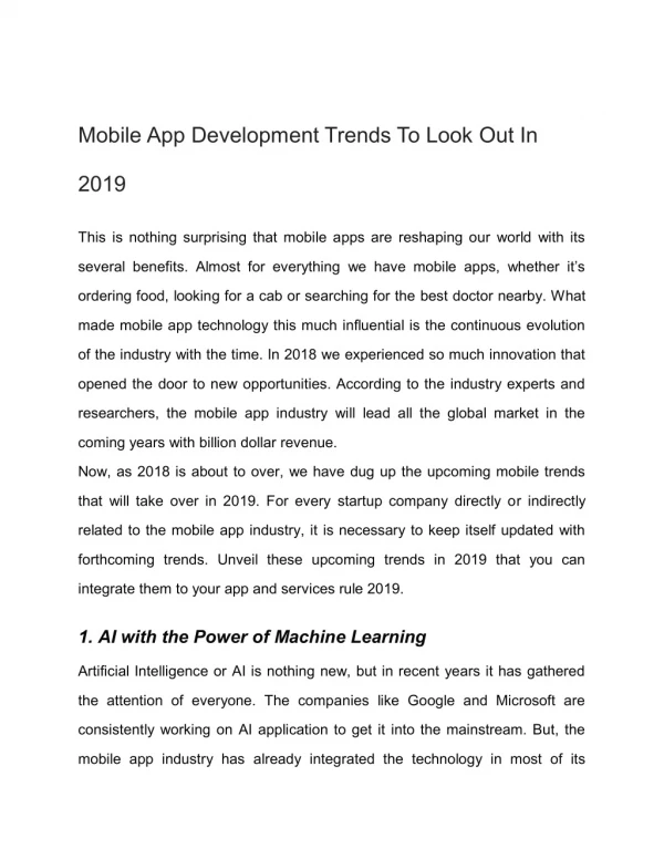 Mobile App Development Trends To Look Out In 2019
