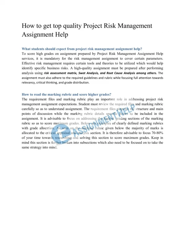 How to get top quality Project Risk Management Assignment Help