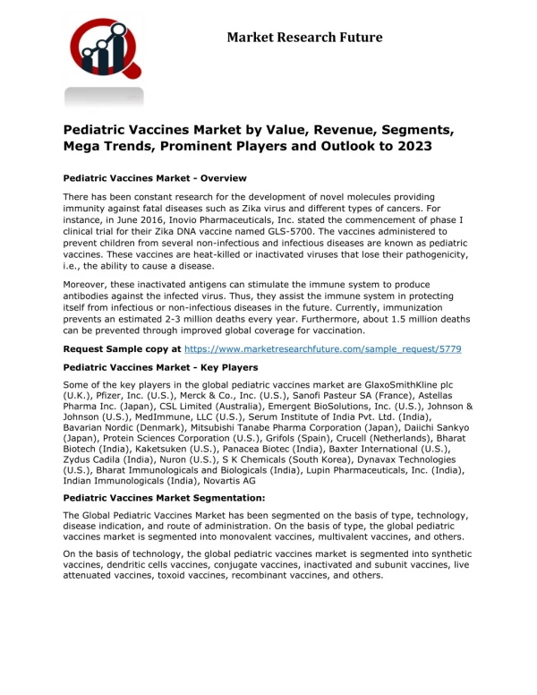 Pediatric Vaccines Market Research Report - Forecast to 2023