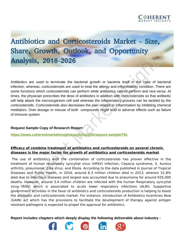 Antibiotics and Corticosteroids Market Global Status and Business Outlook 2018 to 2026