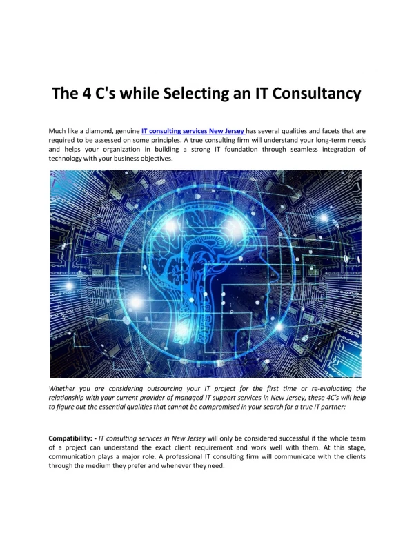 The 4 C’s while Selecting an IT Consultancy