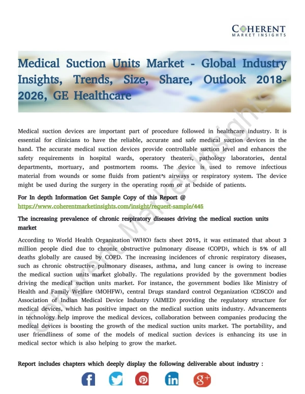 Medical Suction Units Market - Global Industry Insights, Trends, Size, Share, Outlook 2018-2026
