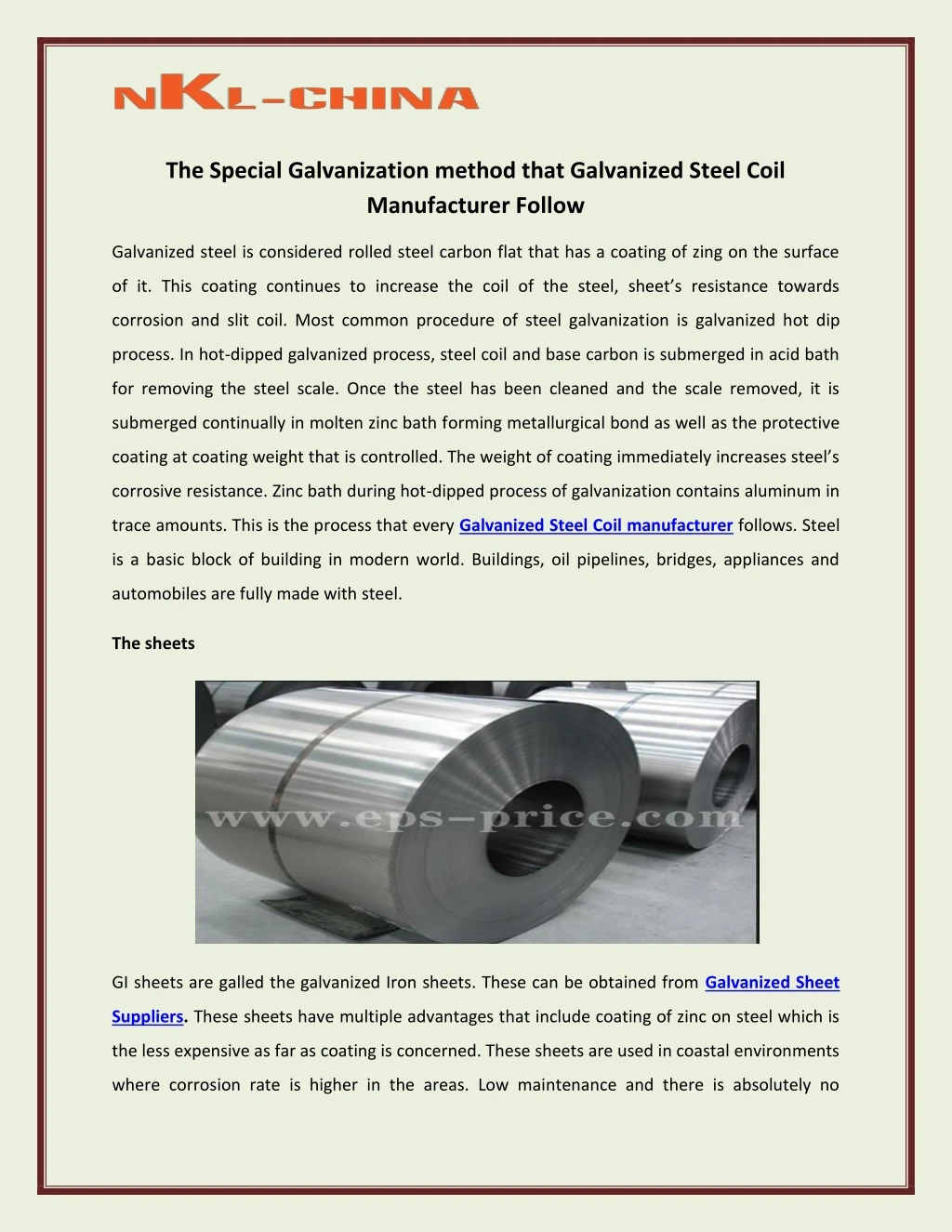 the special galvanization method that galvanized