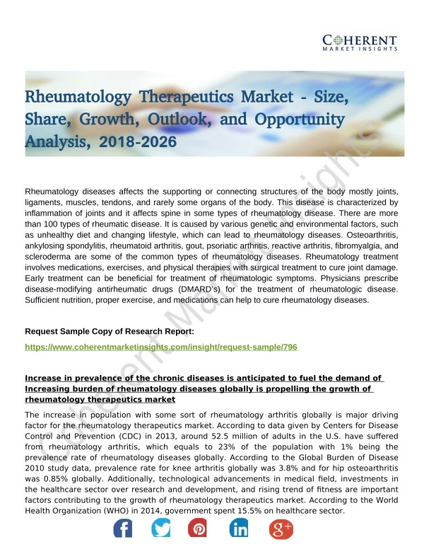 Rheumatology Therapeutics Market Headed for Growth and Global Expansion by 2026