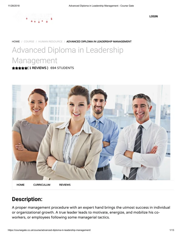 Advanced Diploma in Leadership Management -Course Gate