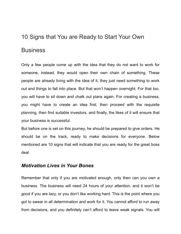 10 Signs that You are Ready to Start Your Own Business